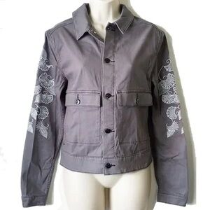 Gray Embroidered Sleeve Jean Jacket